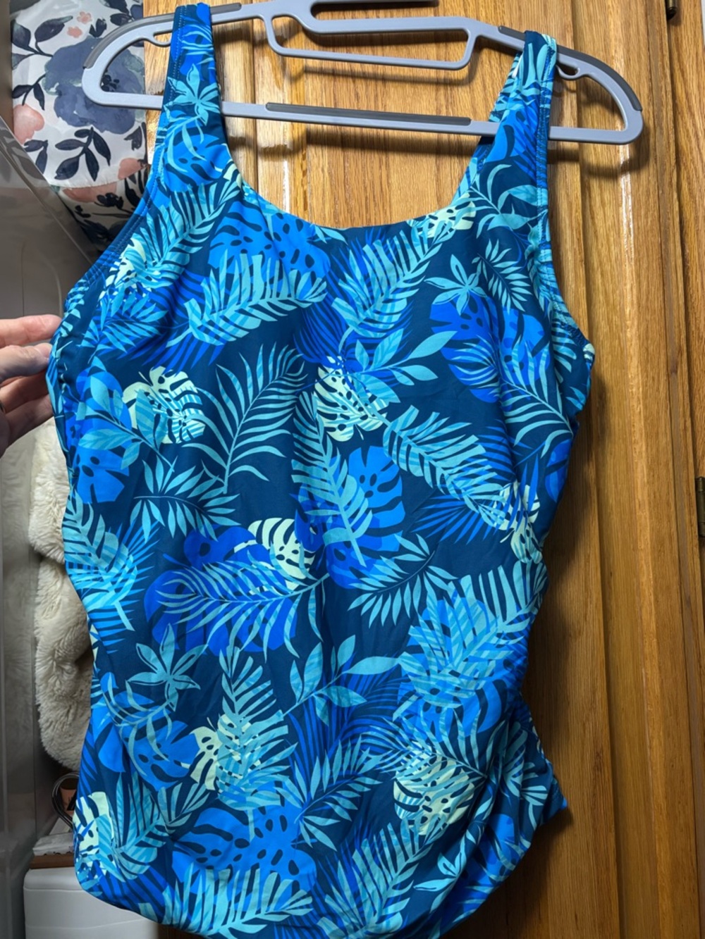Blue Tropical Palm Leaf Tankini Swimsuit Top for Women